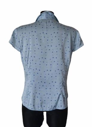 Голубая шелковая блуза блузка рубашка батник горошек натуральный шелк р.46 укр.6 фото