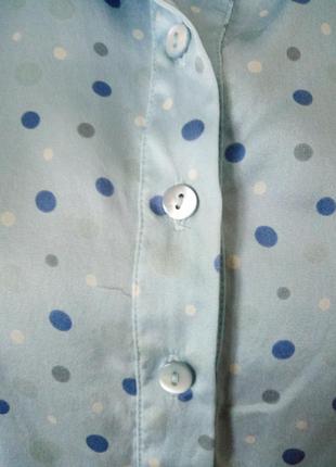 Голубая шелковая блуза блузка рубашка батник горошек натуральный шелк р.46 укр.9 фото