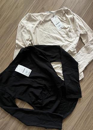 Лонгслів жіночий zara чорний, бежевий