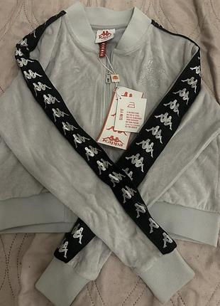 Кофта жіноча kappa banda 222 servelle velour cropped full zip track jacket s сіра