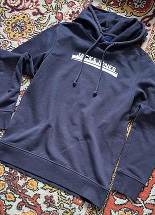Чоловіче худі jack&jones темно-синє з логотипом