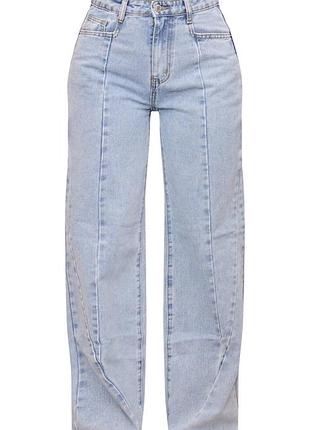 👖 prettylittlething джинси штани брюки широкі washed front seam detail wide leg jeans — uk 16 / eu 44 / us 12