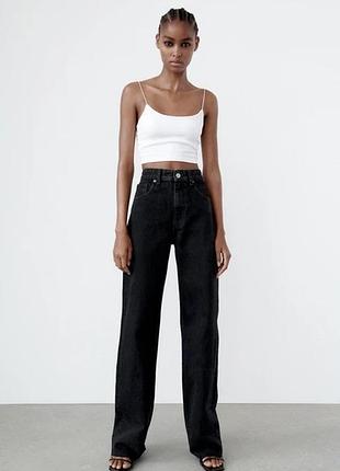 Жіночі джинси zara wide leg із високою посадкою та необробленим низом, чорні, розмір 42