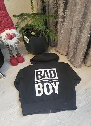 Кофта для хлопчика bad boy чорна на блискавці з капюшоном 134 см