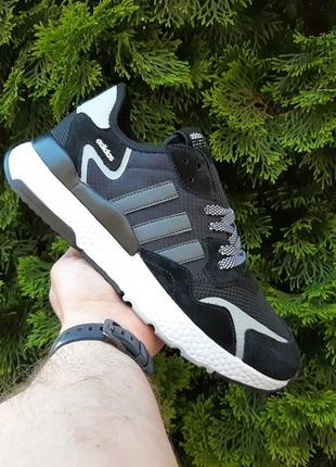 Шикарные мужские кроссовки adidas nite jogger чёрные с серым