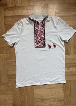 Вишиванка чоловіча футболка з коротким рукавом, біла, розмір m