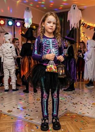 Карнавальный костюм на хелловин halloween хеллоуин комбинезон скелет скелета ведьма ведьма ведьмочка колдунья санта муэрте день мертвых 7-8 лет