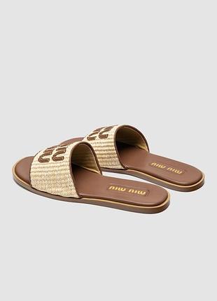 Miu miu raffia slide sandals beige 5