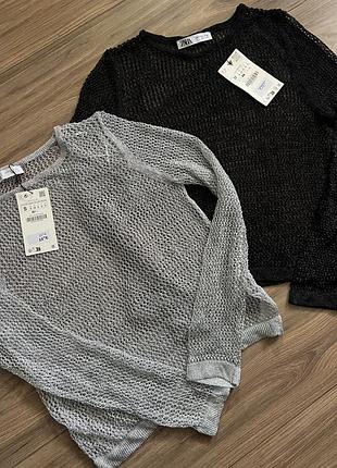 Лонгслів жіночий zara сітка, чорний та сірий