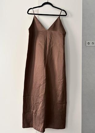 Довга жіноча сукня massimo dutti коричнева на бретельках