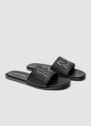 Miu miu raffia slide sandals black 3