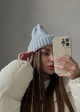 Шапка жіноча в'язана акрилова bb 015 сіро-блакитна