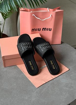 Miu miu raffia slide sandals black 2
