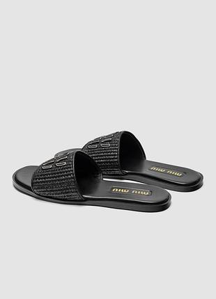 Miu miu raffia slide sandals black 5