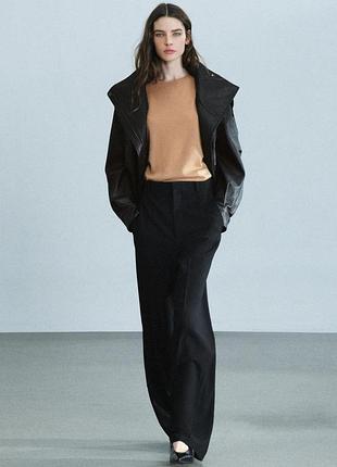 Женские шерстяные черные широкие брюки палаццо wide leg р. m zara жемчужная широкая брюка шерсть