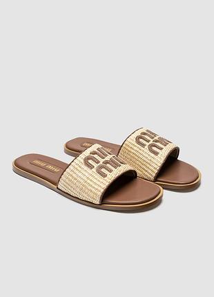 Miu miu raffia slide sandals beige 3