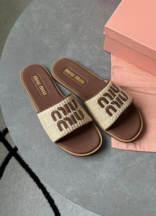 Miu miu raffia slide sandals beige 2