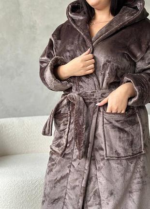 Жіночий теплий махровий халат plus size з капюшоном 2xl 3xl 4xl