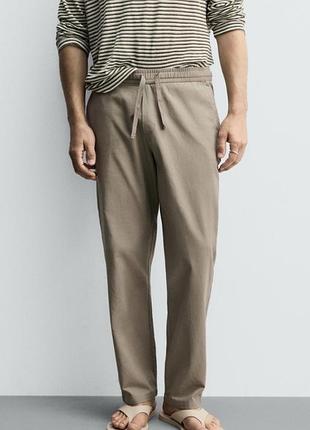 Брюки чоловічі h&m slim-fit кольору хакі/світло-бежевого відтінку, розмір s