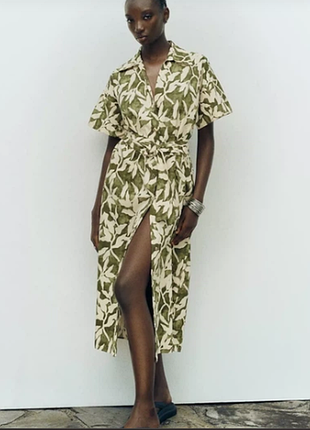 Коттоновое миди макси платье zara