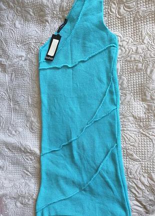 Сарафан boohoo xs-s женский трикотажный голубой на одно плечо