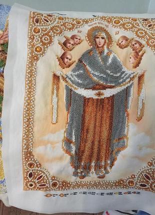 Ікона покрови пресвятої богородиці, вишита чеським бісером