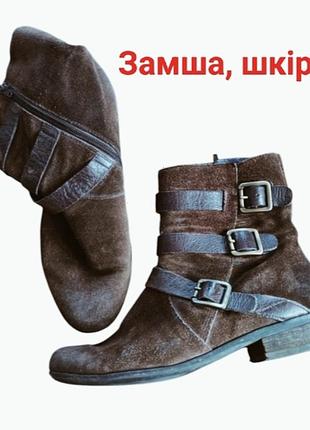 Натуральні коричневі демісезонні жіночі черевики, ботинки, чоботи за змійці, бренд замшеві, шкіра натуральна всередині