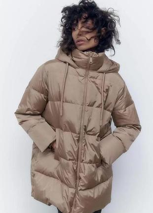 Жіноча зимова куртка-пуховик zara бежева, розмір xs