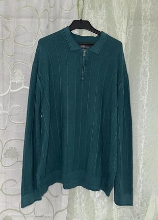 Мужской вязанный коттоновый свитер m&s 3xl-4xl (54-56-58) изумруд
