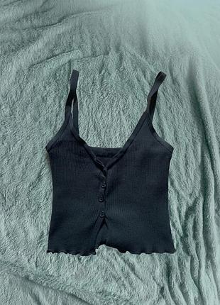 Чорний базовий кроп-топ у рубчик на ґудзиках 🖤 | y2k / basic / crop top / майка