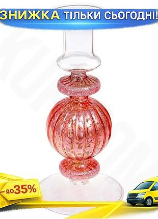 Ku подсвечник стеклянный розовый universal fit candlestick для дома и интерьера декоративный 8,5х18 см uni2l_k