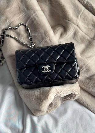 Chanel classic 1.55 small single flap in black/silver