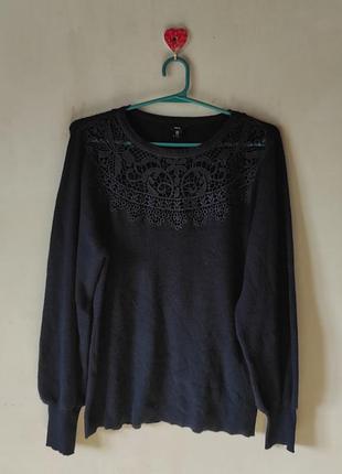 Темно-синий вязаный джемпер m&amp;co с кружевом, размер xl-2xl (eur 46 / uk 20)
