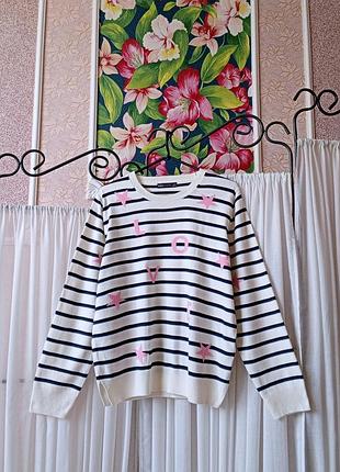 Красива молочна кофта в полоску з принтом m&s collection.