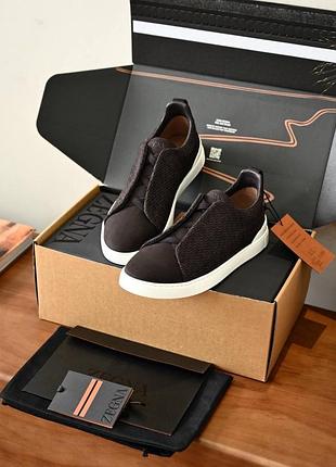 Чоловічі кросівки з натуральної шкіри та замші zegna 30см