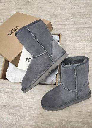 Женские угги замшевые средние серые ugg classic short ii boot grey