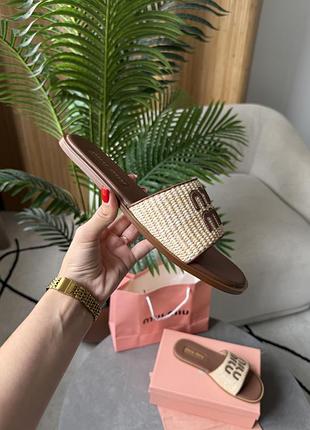 Miu miu raffia slide sandals beige 2