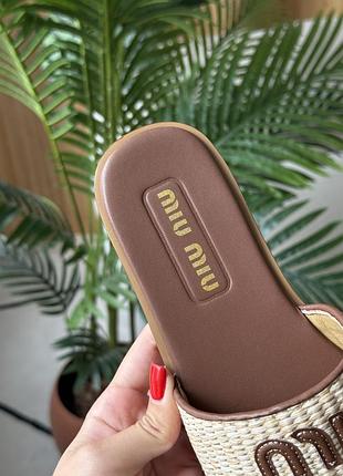 Miu miu raffia slide sandals beige 3