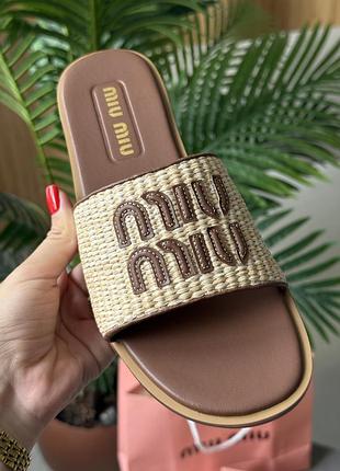 Miu miu raffia slide sandals beige 7
