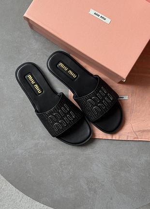Miu miu raffia slide sandals black