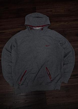 Вінтажне сіре худі nike з червоним свушем та кишенями на блискавці