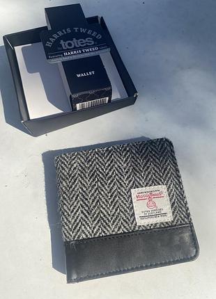 Портмоне чоловіче harris tweed сіре з чорним, шкіряне