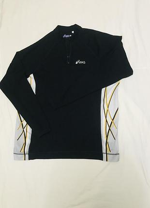 Спортивний реглан asics reflective logo оригінальний гарний чорний лонгслів спортивна кофта на блискавці з рефлективним логотипом. в гарному стані