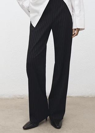 Брюки женские h&m 34 р, xs, s, классические, прямые, повседневные, чёрные графитовые в полоску, на средние посадки с карманами, штаны, брюки вискоза