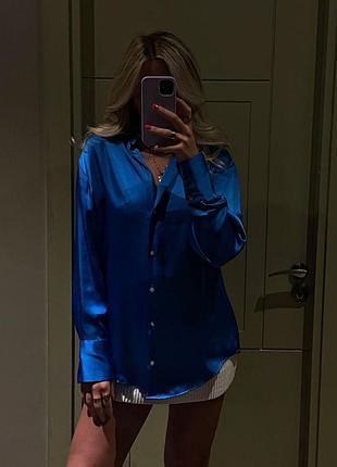 Сатинова синя блузка zara 6