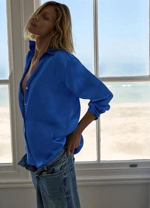 Сатинова синя блузка zara