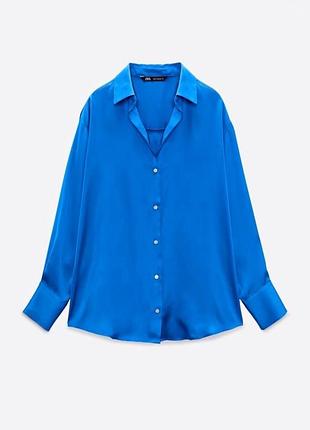 Сатинова синя блузка zara 3