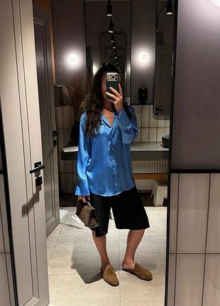 Сатинова синя блузка zara 7