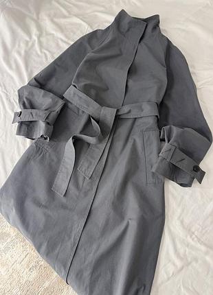 Жіночий тренч міді asos з горлом-стійкою сіро-синій бавовна нейлон розмір 8