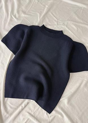 Топ жіночий zara синій вʼязаний з плечиками, розмір m